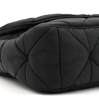 Re-Nylon Quilted Padded Flap Shoulder Bag Black