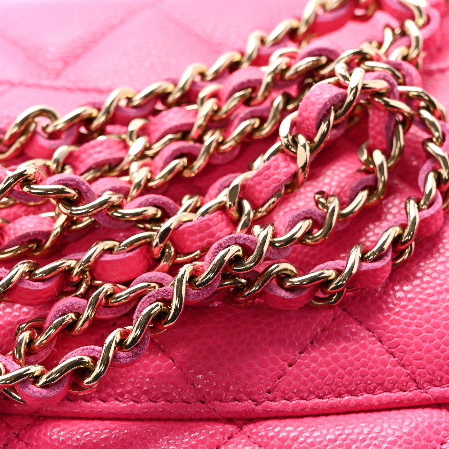 Caviar Quilted Wallet on Chain WOC Fuchsia