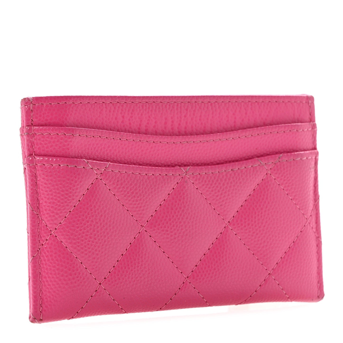 Caviar Quilted Card Holder Fuchsia