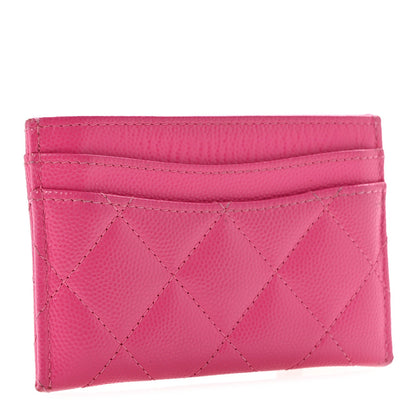 Caviar Quilted Card Holder Fuchsia