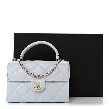 Caviar Quilted Mini Retro Twist Top Handle Flap Light Blue