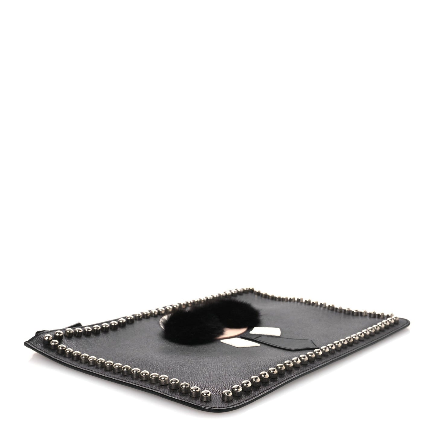 Vitello Elite Flamingo Mink Karlito Studded Pouch Black White Plaster