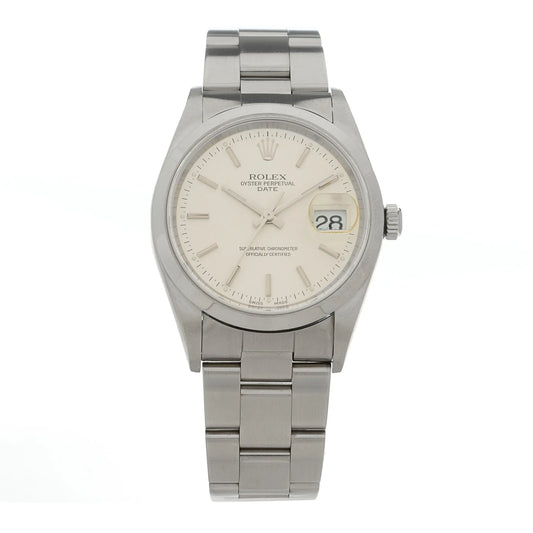 Rolex Stainless Steel 34mm Oyster Perpertual Date Watch Silver 15200