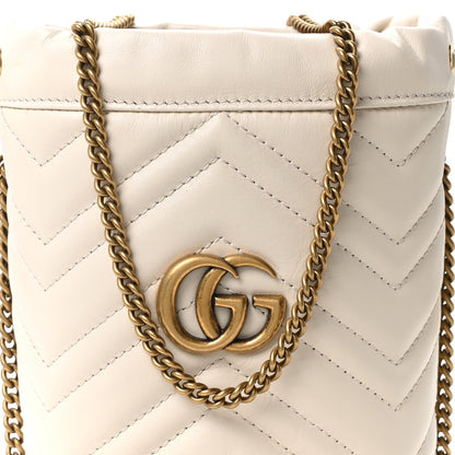 Calfskin Matelasse Mini GG Marmont 2.0 Bucket Bag White