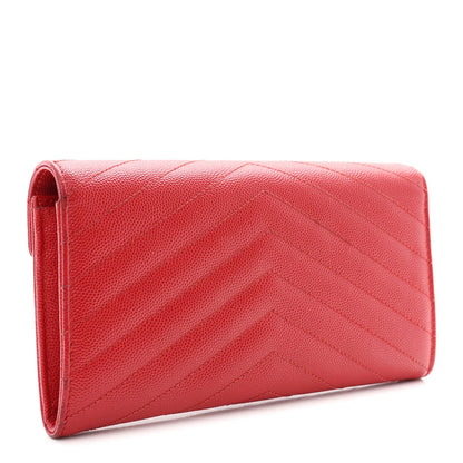 Grain De Poudre Matelasse Chevron Monogram Flap Wallet Red