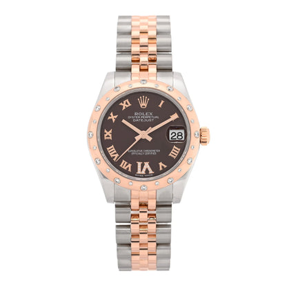 Rolex Stainless Steel 18K Everose Gold Diamond 31mm Oyster Perpetual Datejust Watch Chocolate Roman 178341