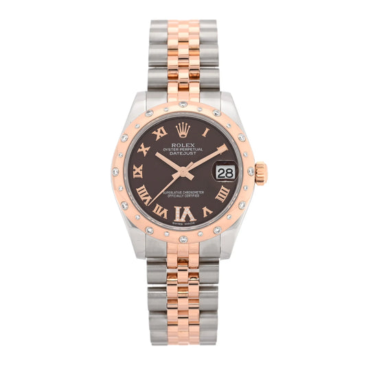 Rolex Stainless Steel 18K Everose Gold Diamond 31mm Oyster Perpetual Datejust Watch Chocolate Roman 178341