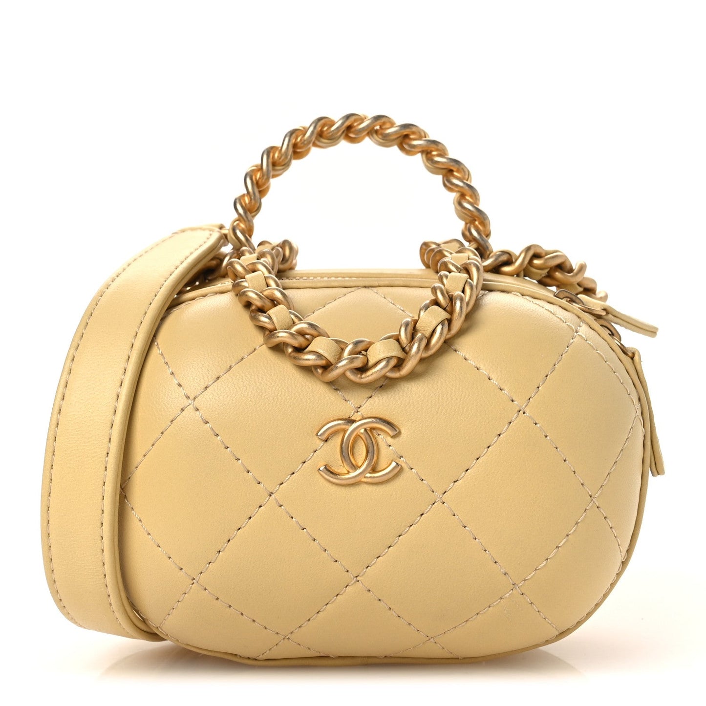 Lambskin Quilted CC Bubble Vanity Case With Chain Light Yellow