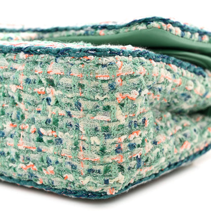 Tweed Braided Medium Flap Green Blue Multicolor