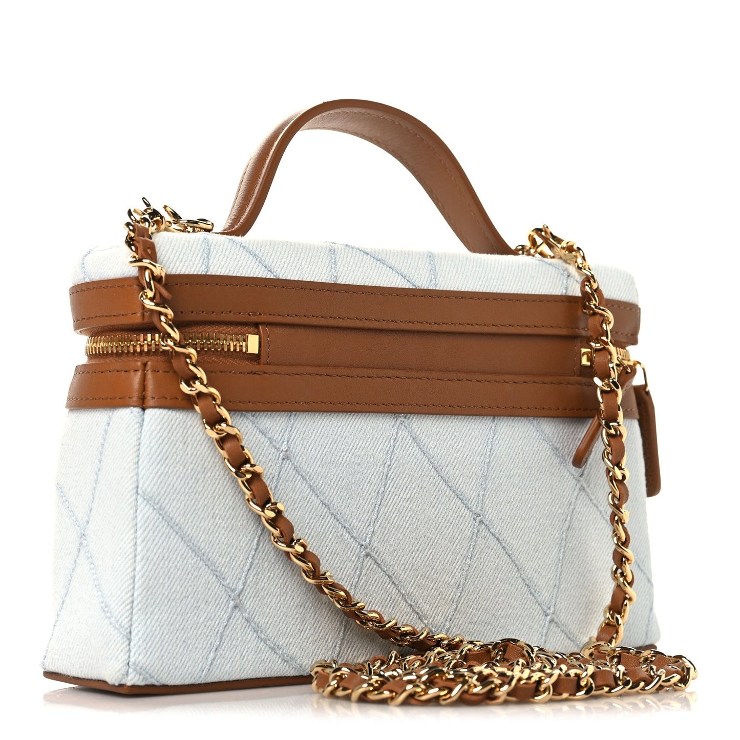 Denim Calfskin Quilted Coco Beach Top Handle Long Vanity Blue Brown
