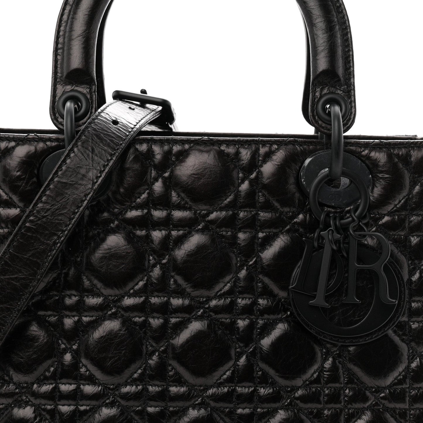 Crinkled Calfskin Cannage Medium Lady Dior Black