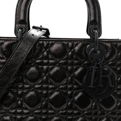 Crinkled Calfskin Cannage Medium Lady Dior Black