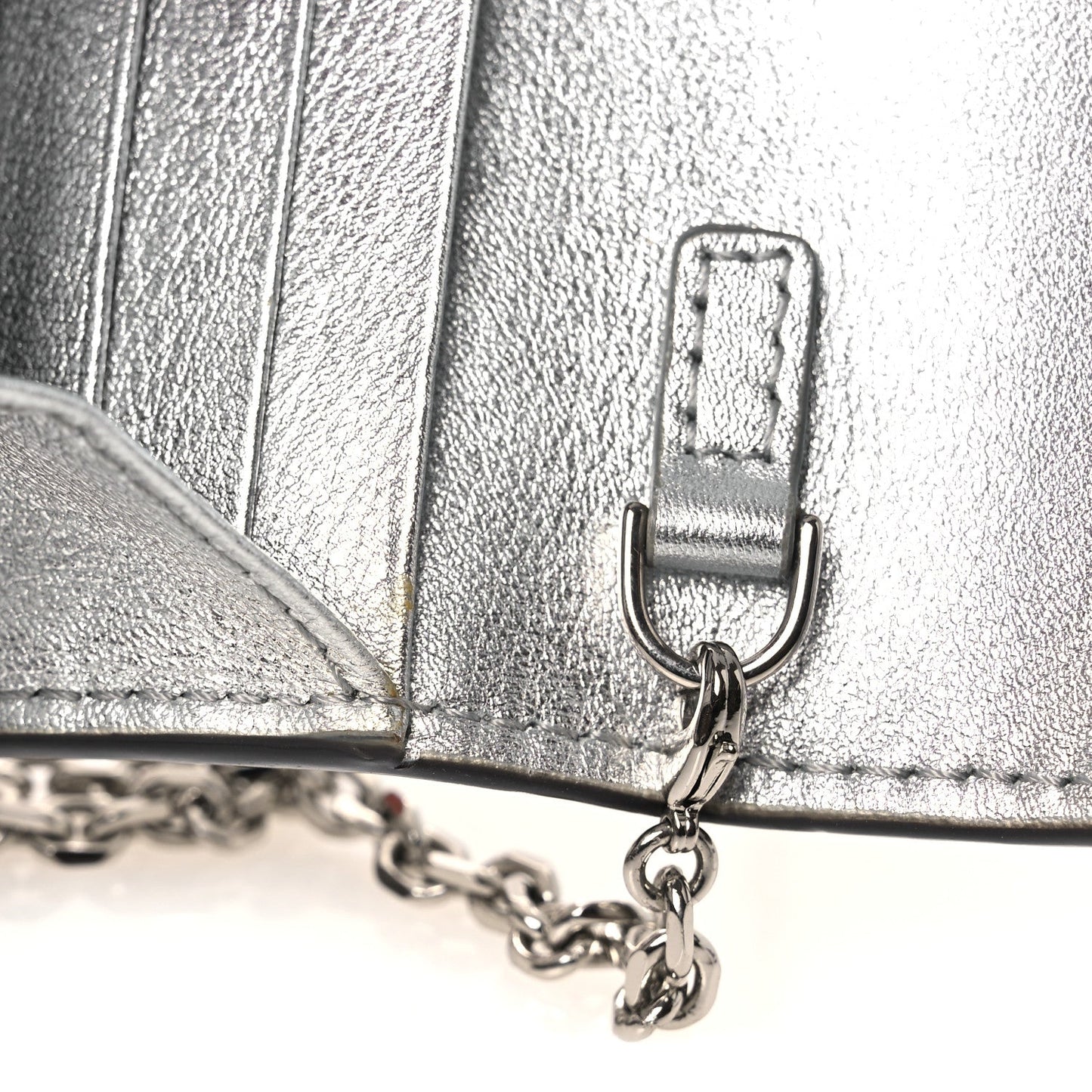 Metallic Calfskin Continental Wallet On Chain Argento