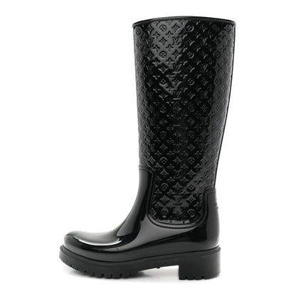 Rubber Embossed Monogram Splash Rain Boots 38 Black