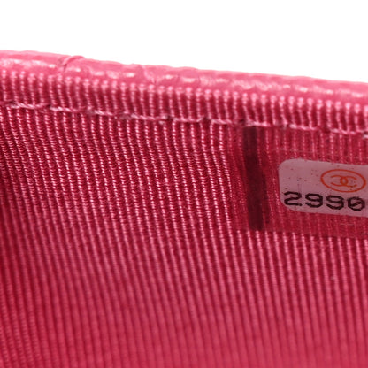 Caviar Quilted Flap Card Holder Wallet Pink