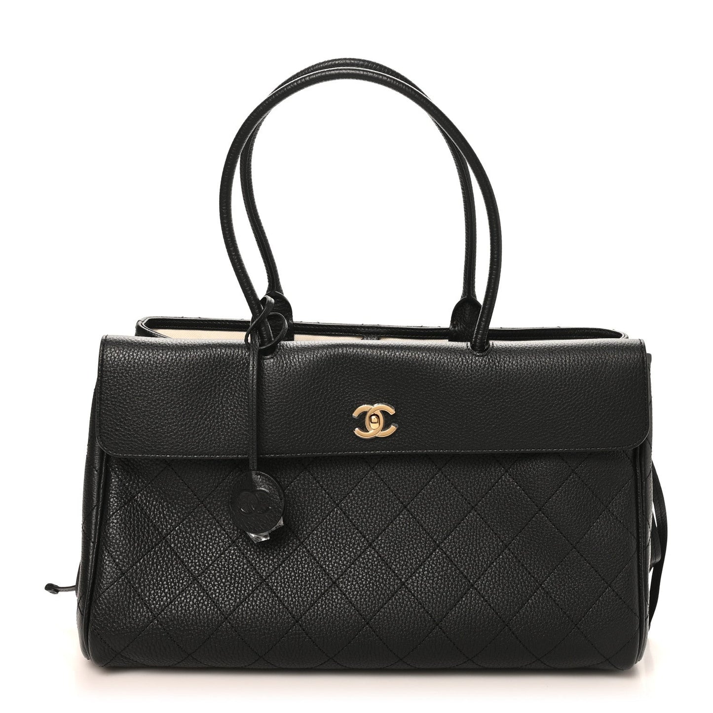Grained Calfskin Stitched Urban Essentials Medium Shopping Bag Black