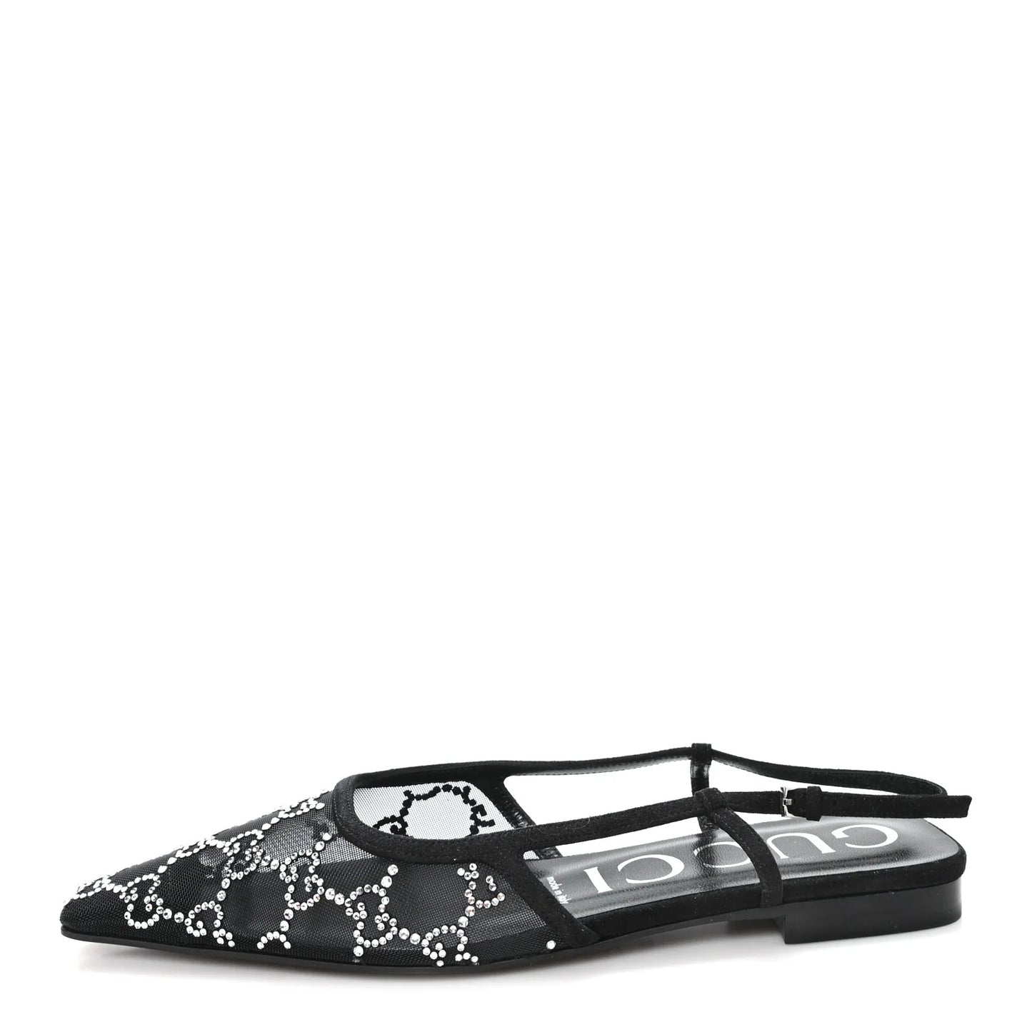 Gucci Tela Retino Kid Scamosciato Crystal GG Monogram Square G 35mm Slingback Pumps 38 Black