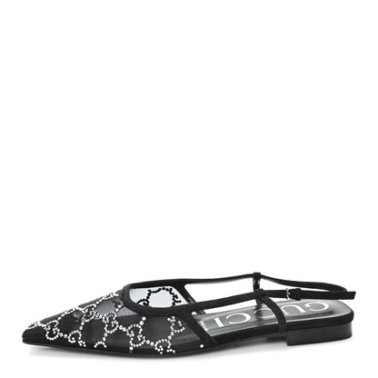 Gucci Tela Retino Kid Scamosciato Crystal GG Monogram Square G 35mm Slingback Pumps 38 Black