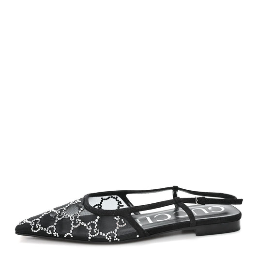 Gucci Tela Retino Kid Scamosciato Crystal GG Monogram Square G 35mm Slingback Pumps 38 Black