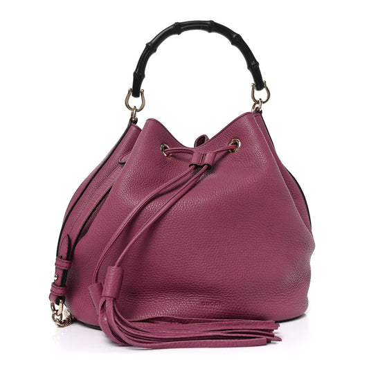 Pebbled Calfskin Miss Bamboo Bucket Bag Purple