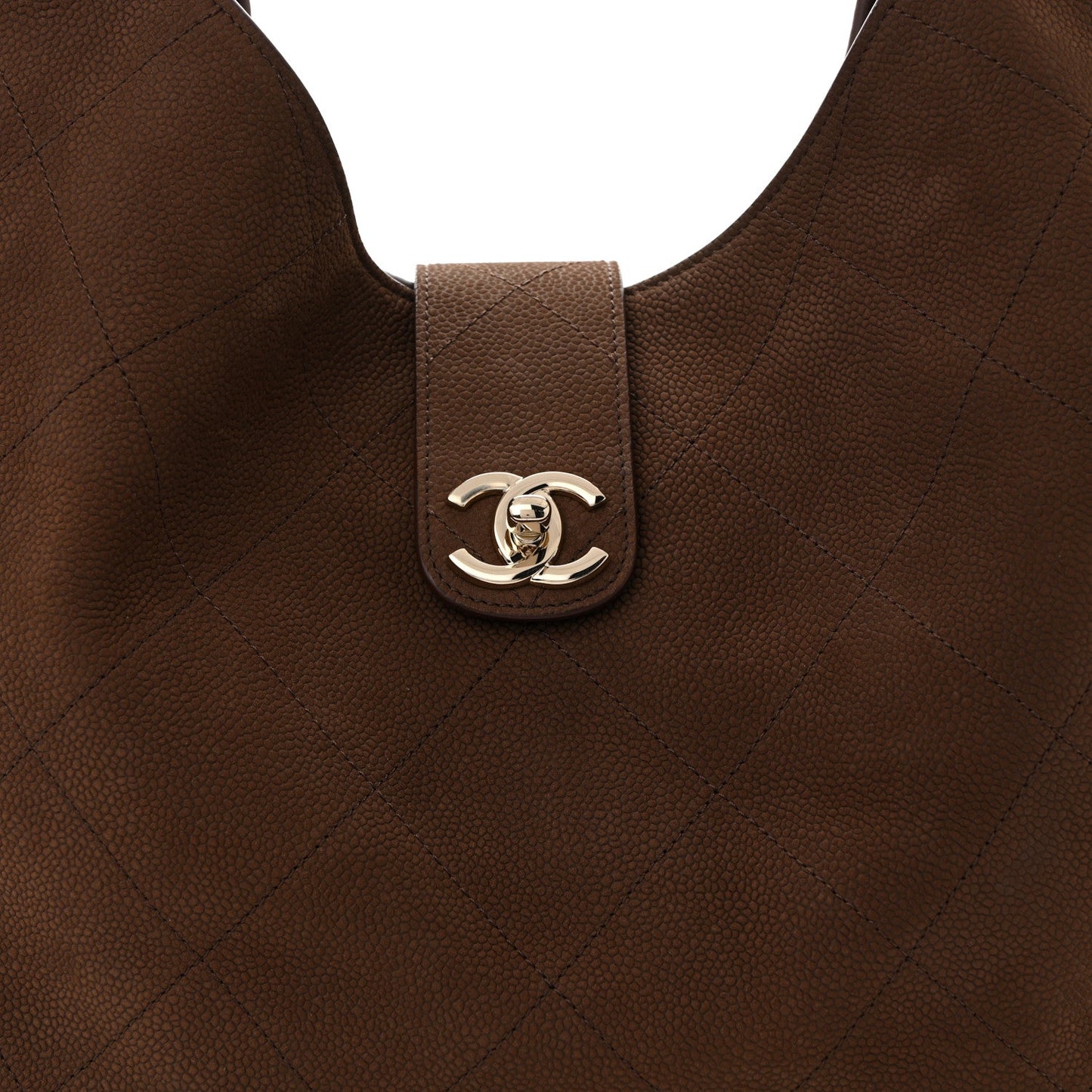Grained Nubuck Calfskin Quilted Maxi Shopping Bag Dark Brown