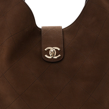 Grained Nubuck Calfskin Quilted Maxi Shopping Bag Dark Brown