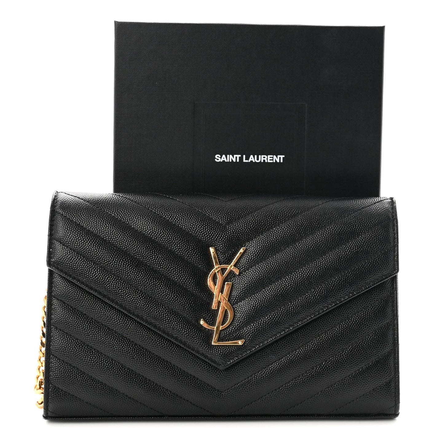 Grain De Poudre Matelasse Chevron Monogram Chain Wallet Black