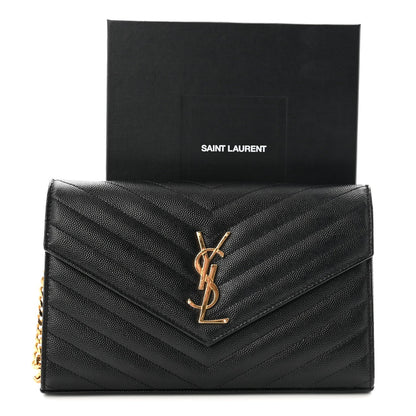 Grain De Poudre Matelasse Chevron Monogram Chain Wallet Black