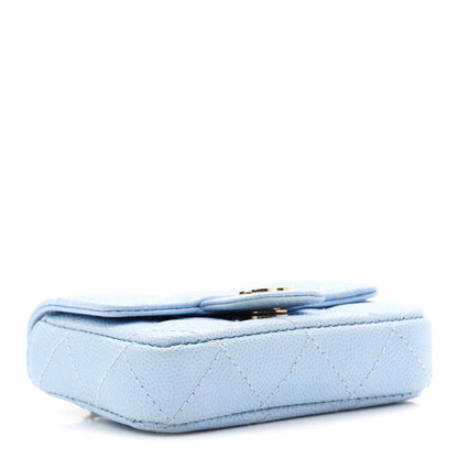 Caviar Quilted Flap Chain Waist Bag Light Blue