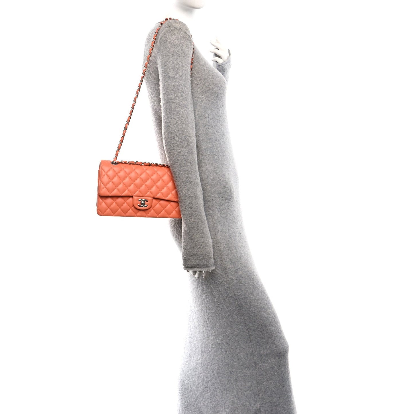 Lambskin Quilted Medium Double Flap Orange