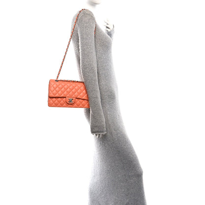 Lambskin Quilted Medium Double Flap Orange