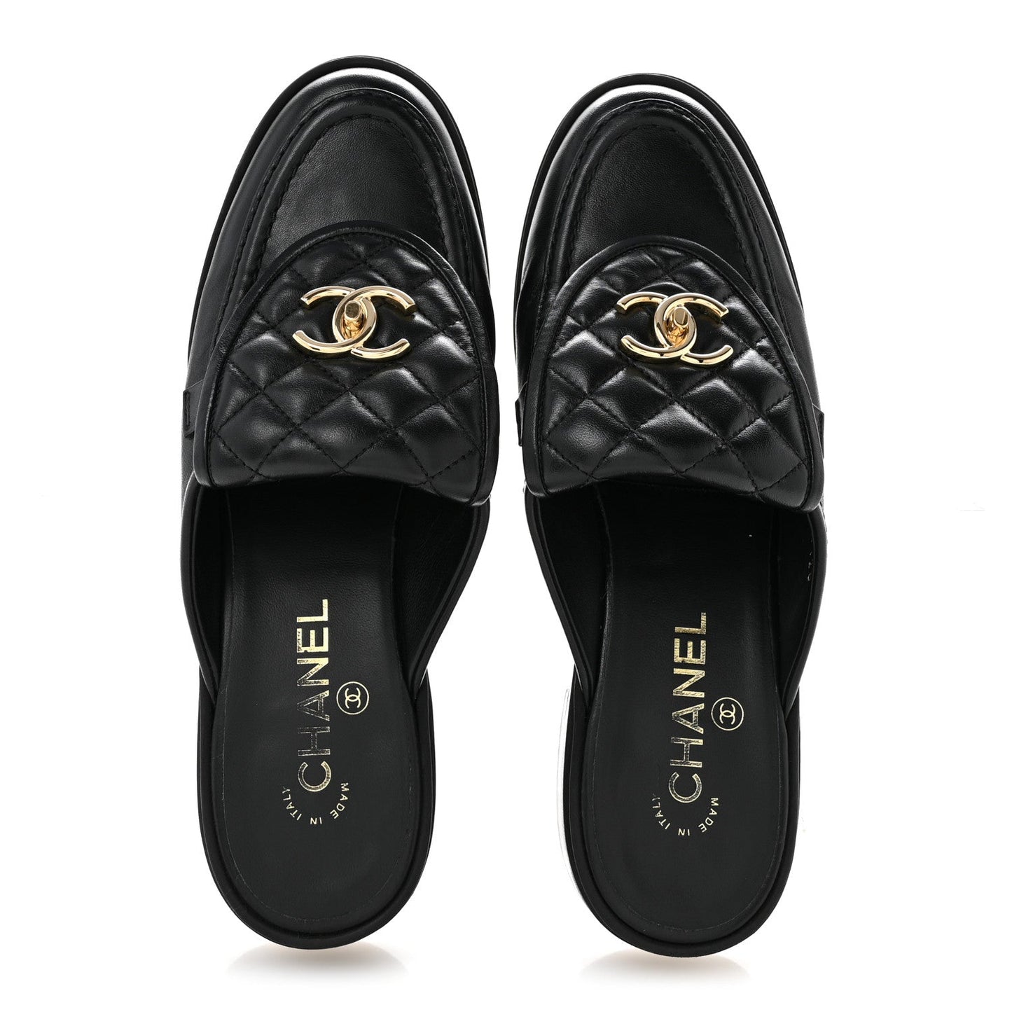 Lambskin Quilted CC Turnlock Mules 39.5 Black