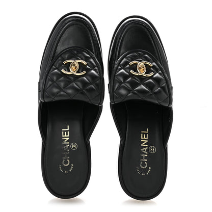 Lambskin Quilted CC Turnlock Mules 39.5 Black