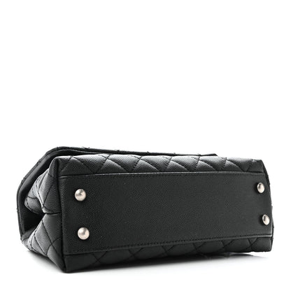 Caviar Lizard Embossed Quilted Mini Coco Handle Flap Black