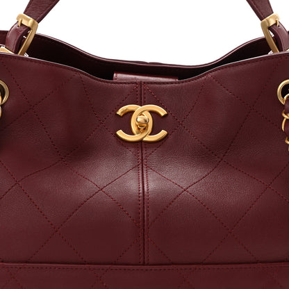 Calfskin Quilted Small Coco Base Shopping Bag Burgundy
