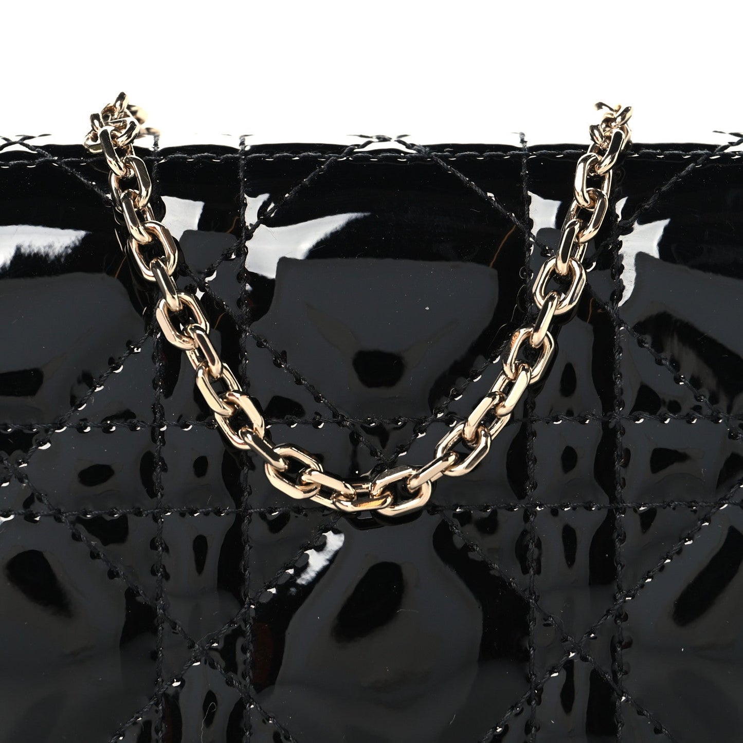 Patent Cannage Mini Pouch on Chain Black