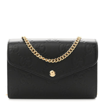 Calfskin GG Debossed Chain Wallet Black