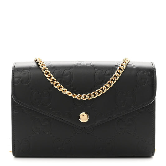 Calfskin GG Debossed Chain Wallet Black