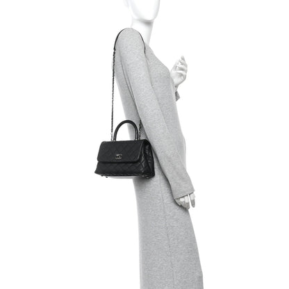 Caviar Lizard Embossed Quilted Mini Coco Handle Flap Black