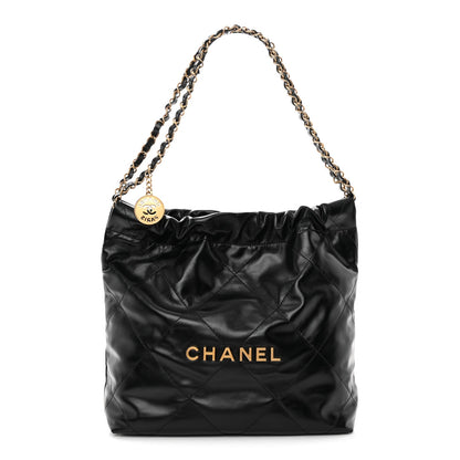 Shiny Calfskin Quilted Small Chanel 22 Black