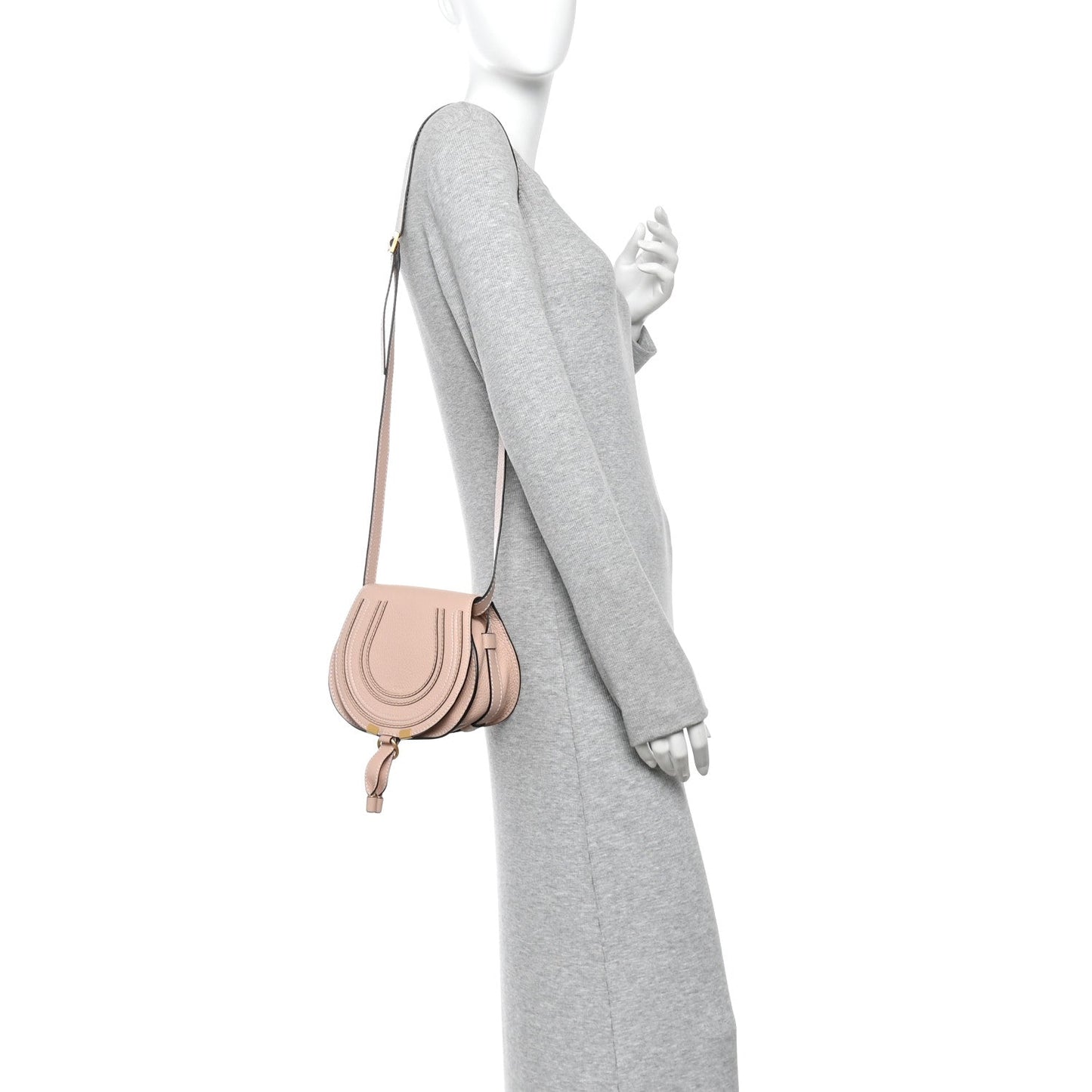 Grained Calfskin Mini Marcie Saddle Bag Blush Nude