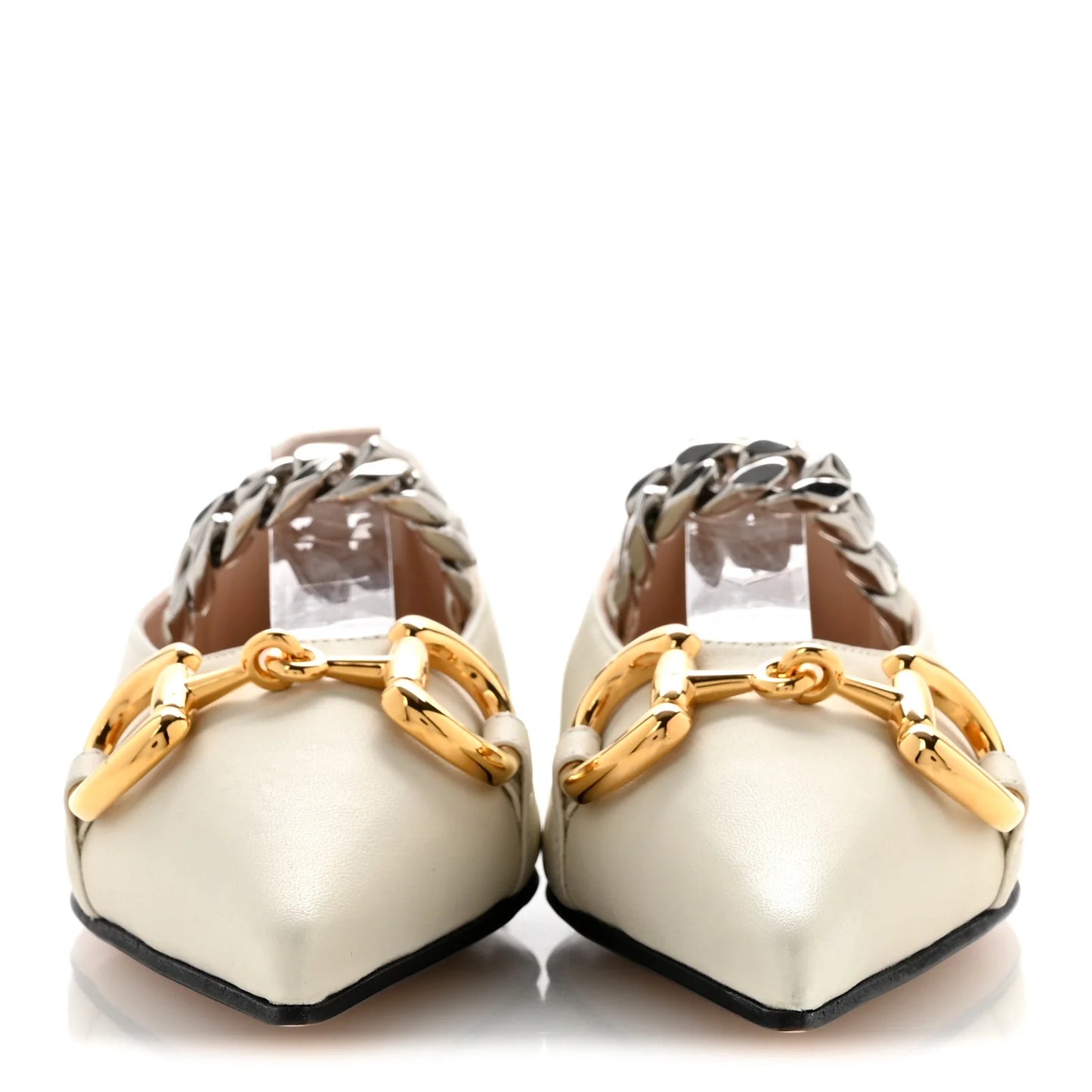 Gucci Nappa Lumiere Deva Horsebit Chain Embellished Flats 35.5 Dusty White