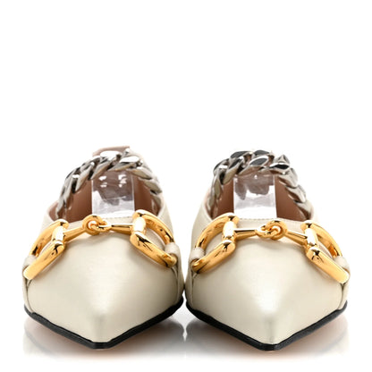 Gucci Nappa Lumiere Deva Horsebit Chain Embellished Flats 35.5 Dusty White