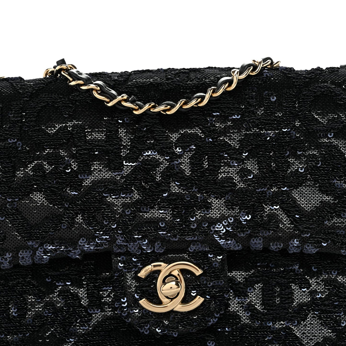Sequin Quilted Small Single Flap Black
