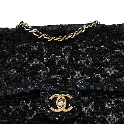 Sequin Quilted Small Single Flap Black