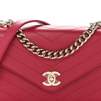Calfskin Chevron Stitched Small Coco Flap Bag Pink