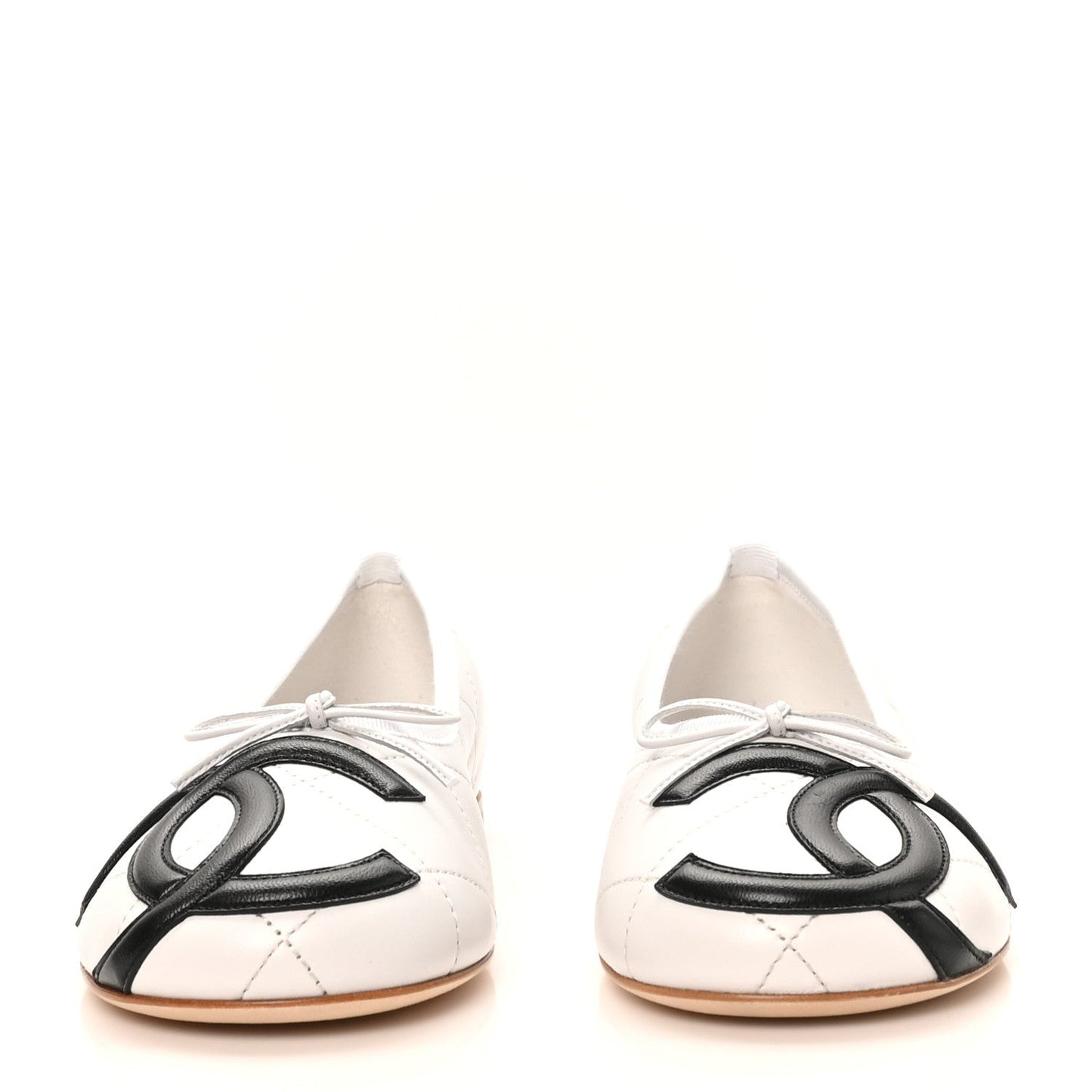 Lambskin Quilted CC Cambon Ballet Flats 37 White Black