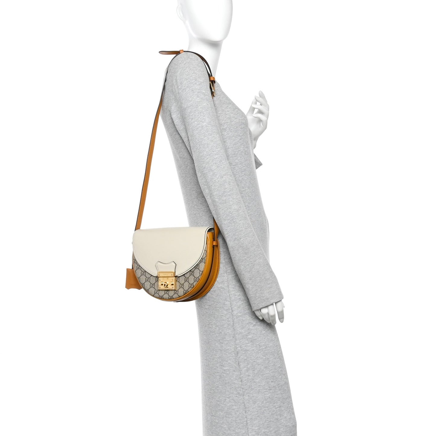 GG Supreme Monogram Calfskin Small Padlock Messenger Shoulder Bag Beige Mystic White Sun Oil