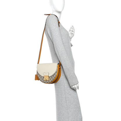 GG Supreme Monogram Calfskin Small Padlock Messenger Shoulder Bag Beige Mystic White Sun Oil