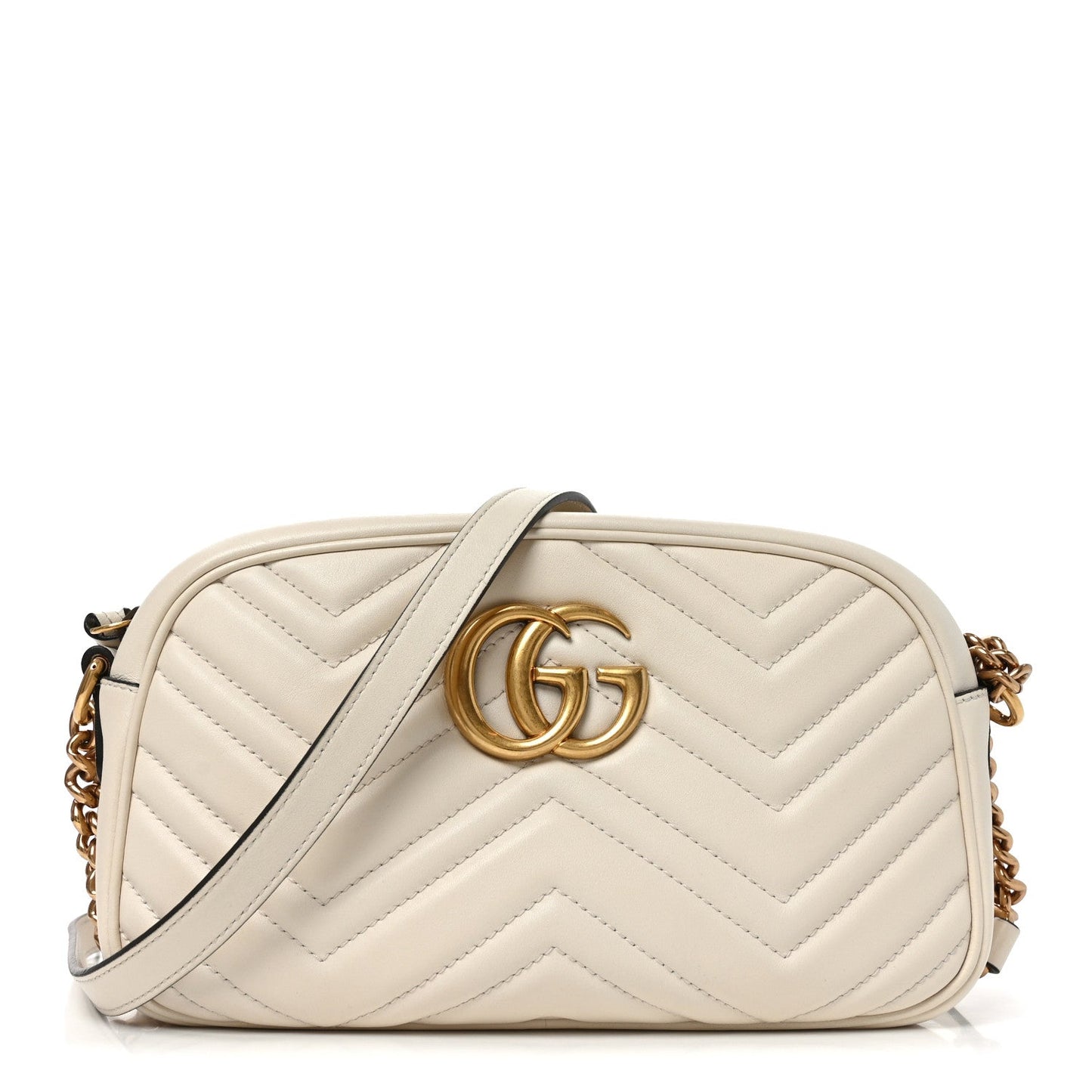 Calfskin Matelasse Small GG Marmont Chain Shoulder Bag White